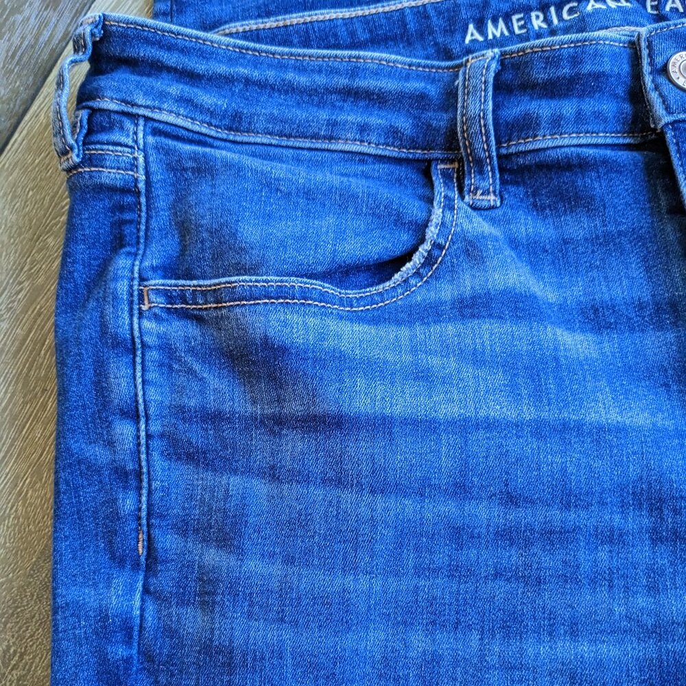 American Eagle Jegging Ripped Distressed Denim Blue Jeans Skinny Jeans, Size 12 - Picture 2 of 11